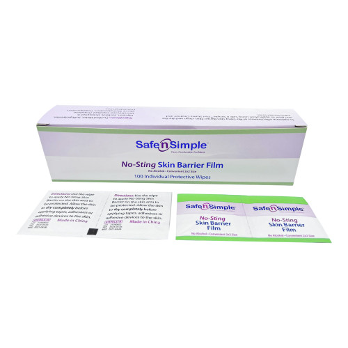Safe N Simple No-Sting Skin Barrier Wipe 60% / 20% Strength Purified Water / Polyvinylpyrrolidone / Glycerin / Propylene Glycol Individual Packet Sterile, SNS80744, Case of 10000