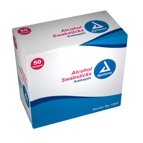 Dynarex Impregnated Swabstick 70% Strength Isopropyl Alcohol Individual Packet NonSterile, 1203, Case of 500