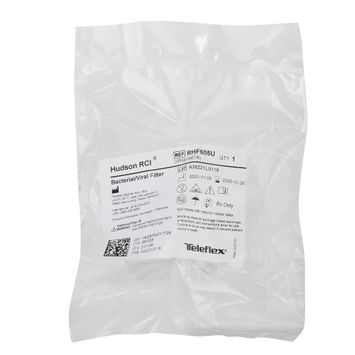 Bacterial / Viral Filter 0.9 cm H?O @ 30 LPM, RHF605U, Pack of 1