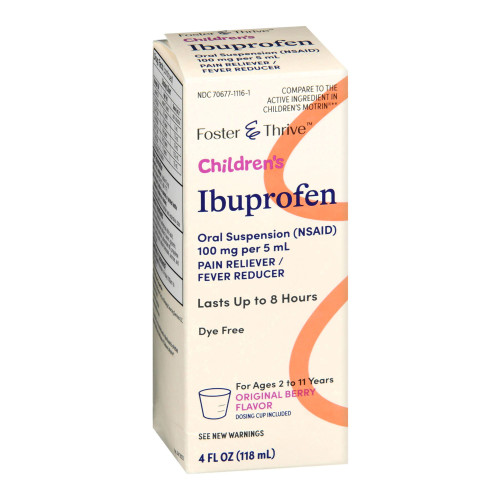 Foster & Thrive Children's Pain Relief 100 mg / 5 mL Strength Ibuprofen Oral Suspension 4 oz., 70677111601, Pack of 1