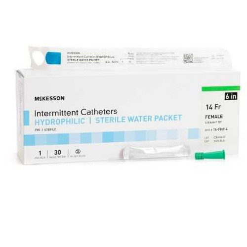 Urethral Catheter McKesson Straight Tip Hydrophilic Coated PVC 14 Fr. 6 Inch 16-FH614 Box of 30 16-FH614 McKesson 1135722_BX