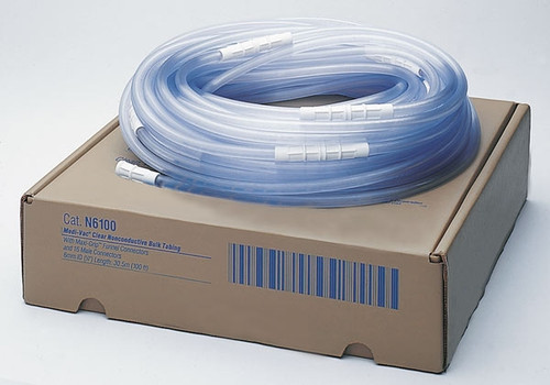 Suction Tubing Medi-Vac Non-Conductive NonConductive Plastic 1/4 Inch I.D. 20 Foot Length Sterile Maxi-Grip and Male / Male Connector N620A Case of 20