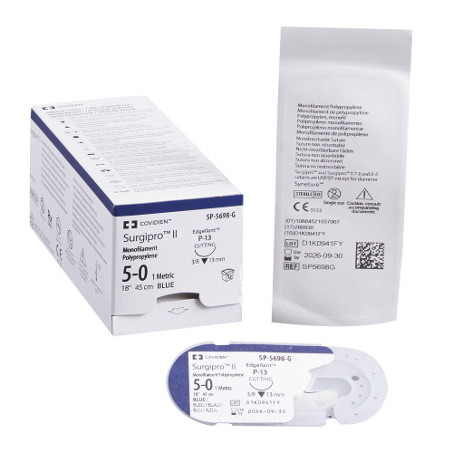 Nonabsorbable Suture with Needle Surgipro II Polypropylene P-13 3/8 Circle Precision Reverse Cutting Needle Size 5 - 0 Monofilament SP-5698-G Box of 12