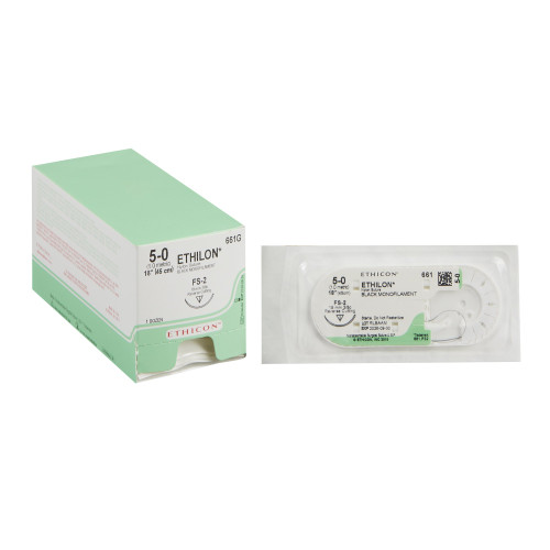 Nonabsorbable Suture with Needle Ethilon Nylon FS-2 3/8 Circle Reverse Cutting Needle Size 5 - 0 Monofilament 661G Box of 12