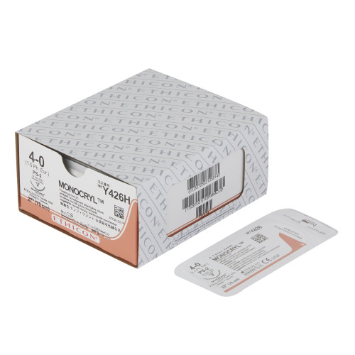 J & J Monocryl Absorbable Suture with Needle, Size 4 - 0, 27'' Suture, 1-Needle, Undyed, Needle Length 19 mm, 3/8 Circle, Precision Reverse Cutting Needle, Box of 36