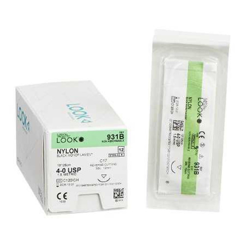 Nonabsorbable Suture with Needle LOOK® Nylon C-17 3/8 Circle Reverse Cutting Needle Size 4 - 0 Monofilament 931B Box of 12 931B LOOK® 260433_BX