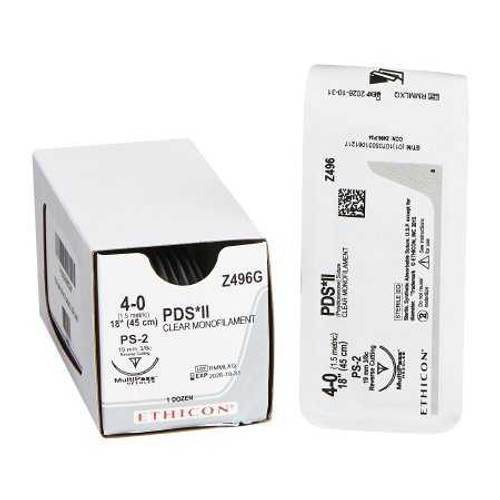 Absorbable Suture with Needle PDS™ II Polydioxanone PS-2 3/8 Circle Precision Reverse Cutting Needle Size 4 - 0 Monofilament Z496G Box of 12 Z496G PDS™ II 128261_BX
