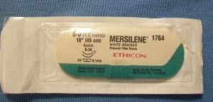 Nonabsorbable Suture with Needle Mersilene Polyester S-24 1/4 Circle Spatula Needle Size 5 - 0 Braided 1764G Box of 12