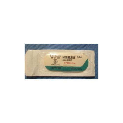 Nonabsorbable Suture with Needle Mersilene Polyester S-24 1/4 Circle Spatula Needle Size 5 - 0 Braided 1764G Box of 12