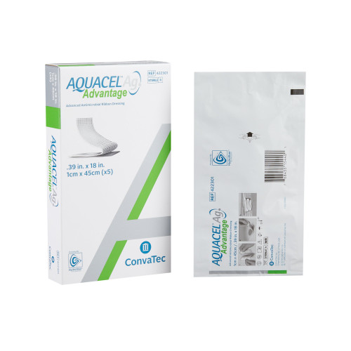 Aquacel Ag Advantage Silver Hydrofiber Dressing 0.39 X 18 Inch Ribbon Sterile, 422301, Pack of 1
