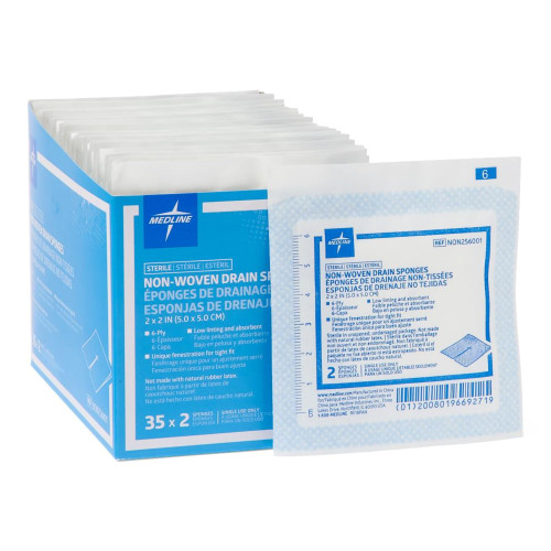 Medline I.V. Sponge 2 X 2 Inch 6-Ply Sterile 2 per Pack, NON256001, Pack of 1