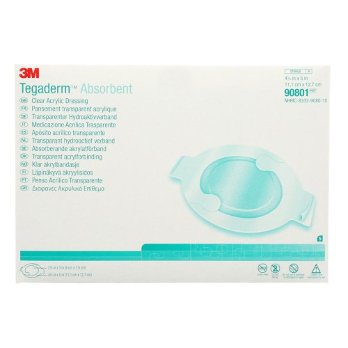 3M Tegaderm Absorbent Absorbent Transparent Film Dressing 4-3/8 X 5 Inch Oval Sterile, 90801, Box of 10