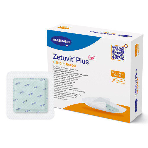 Zetuvit Plus Silicone Border Super Absorbent Dressing Silicone Adhesive 6 X 6 Inch Square, 413903, Pack of 1
