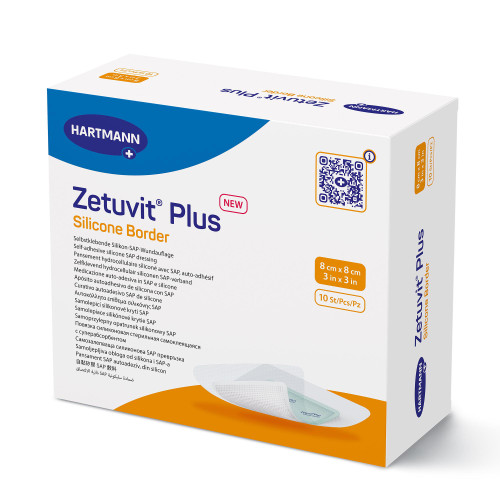 Zetuvit Plus Silicone Border Super Absorbent Dressing Silicone Adhesive 3 X 3 Inch Square, 413900, Box of 10