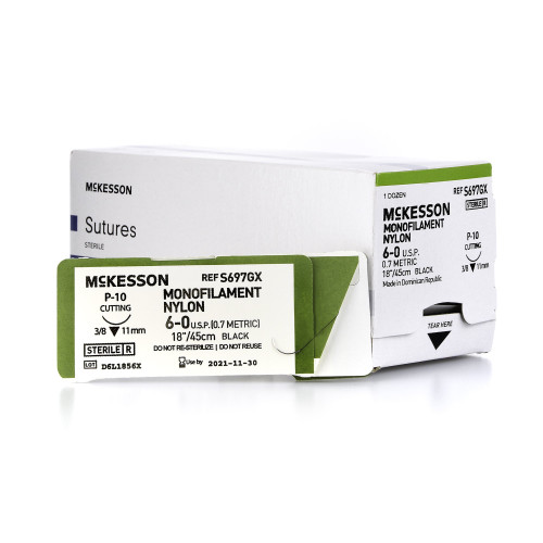 Nonabsorbable Suture with Needle McKesson Nylon P-10 3/8 Circle Precision Reverse Cutting Needle Size 6 - 0 Monofilament S697GX Box of 1