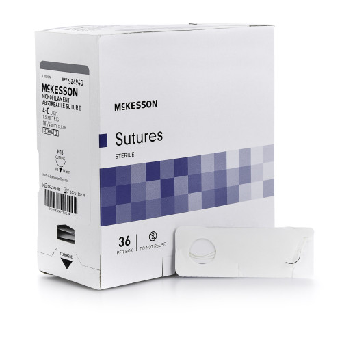 McKesson McKesson Absorbable Suture with Needle, Size 4 - 0, 18'' Suture, 1-Needle, Clear, Needle Length 13 mm, 3/8 Circle, Precision Reverse Cutting Needle, Box of 1