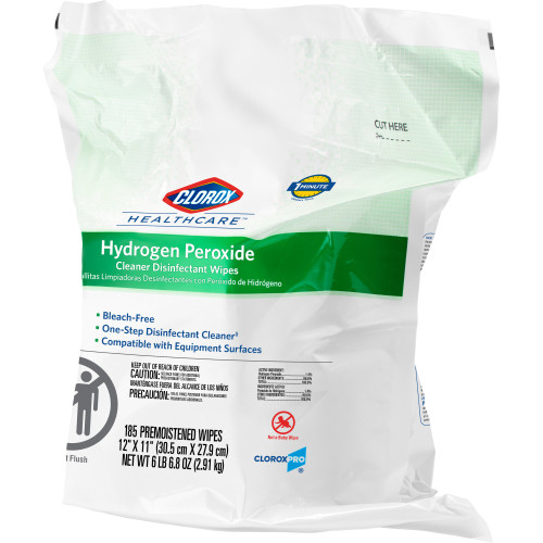 Clorox Healthcare Surface Disinfectant Cleaner Premoistened Hydrogen Peroxide Based Manual Pull Wipe 185 Count Pouch Unscented NonSterile, 30827, Carton of 1