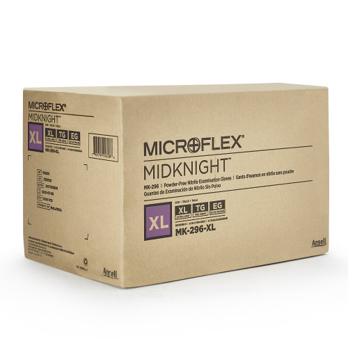 MICROFLEX MidKnight Exam Glove X-Large NonSterile Nitrile Standard Cuff Length Fully Textured Black Fentanyl Tested, MK-296-XL, Box of 1