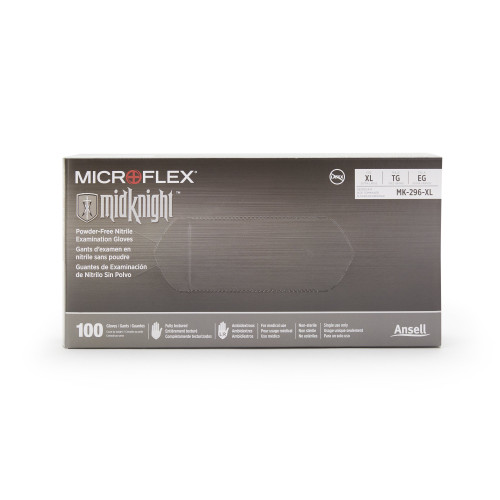 MICROFLEX MidKnight Exam Glove X-Large NonSterile Nitrile Standard Cuff Length Fully Textured Black Fentanyl Tested, MK-296-XL, Box of 1