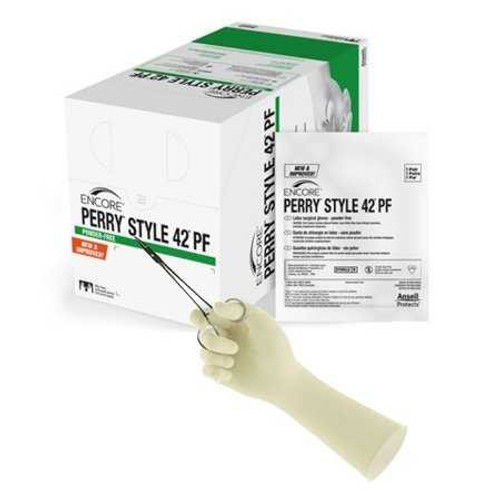 Surgical Glove ENCORE® Perry® Style 42® PF Size 7.5 Sterile Latex Standard Cuff Length Micro-Textured Natural Chemo Tested 5711104PF Box of 50 5711104PF ENCORE® Perry® Style 42® PF 1012597_BX