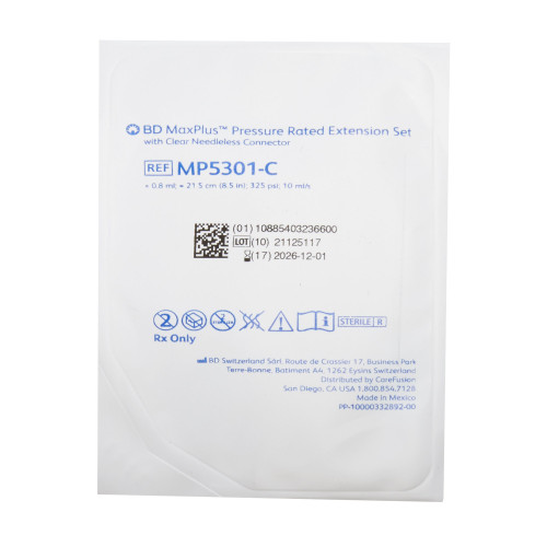 MaxPlus Clear IV Extension Set Needle-Free Port Standard Bore 8-1/2 Inch Tubing Without Filter Sterile, MP5301-C, Pack of 1