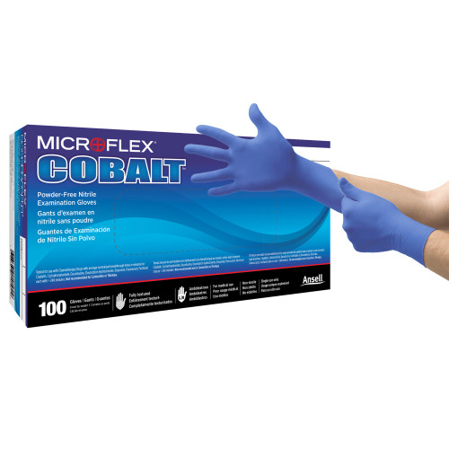 MICROFLEX Cobalt Exam Glove Large NonSterile Nitrile Standard Cuff Length Fully Textured Blue Not Rated, N193, Case of 1000