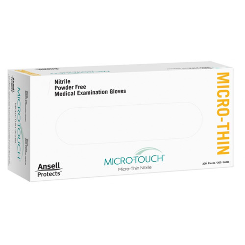 Micro-Touch Micro-Thin Exam Glove Medium NonSterile Nitrile Standard Cuff Length Textured Fingertips Blue Not Rated, 6034312, Box of 300