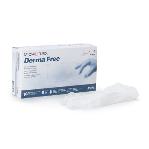 Derma Free Exam Glove Large NonSterile Vinyl Standard Cuff Length Smooth Clear Not Rated, DF-850-L, Box of 100