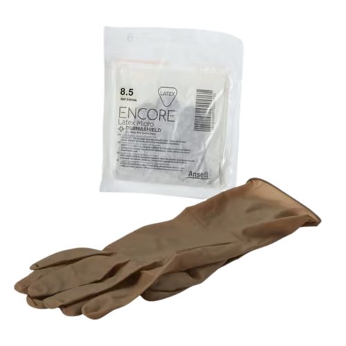 ENCORE Latex Micro Surgical Glove Size 8.5 Sterile Latex Standard Cuff Length Micro-Textured Brown Chemo Tested, 5787006, Pack of 1