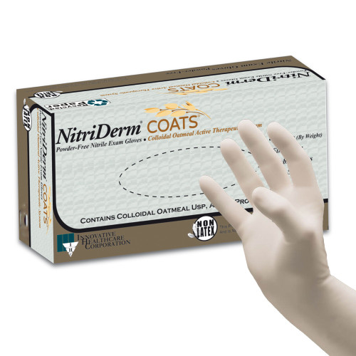 NitriDerm COATS Exam Glove Large NonSterile Nitrile Standard Cuff Length Fully Textured White Chemo Tested, 125302, Box of 200