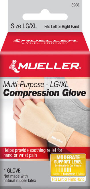 Compression Glove Mueller Compression & Support Gloves Fingerless Large / X-Large Over-the-Wrist Length Stretch Fabric 6908 Pack of 1