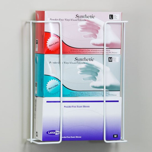 Glove Box Holder Horizontal Mounted 3-Box Capacity White 4.25 X 11.5 X 14 Inch Powder-Coated Metal, G1033, Pack of 1