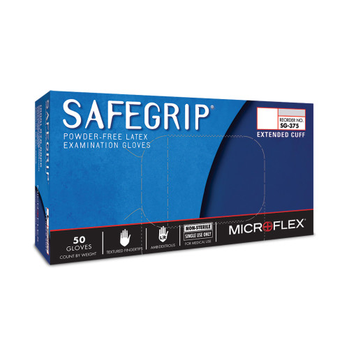 SafeGrip Exam Glove Small NonSterile Latex Extended Cuff Length Textured Fingertips Blue Chemo Tested, SG-375-S, Box of 50