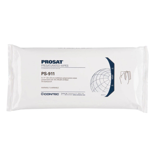 PROSAT Surface Disinfectant Cleaner Premoistened Cleanroom Manual Pull Wipe 30 Count Pouch Alcohol Scent NonSterile, PS-911, Bag of 30