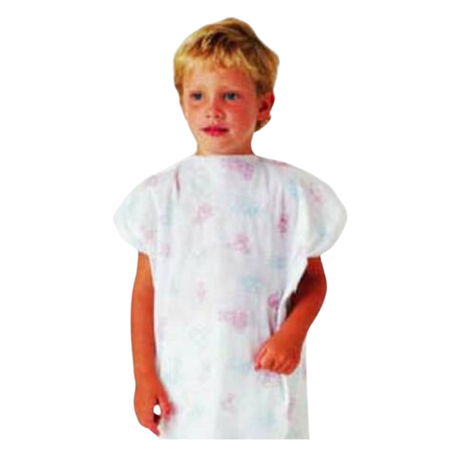 Patient Exam Gown Child Size (1 to 4 Years) Pink / Blue Print Disposable 45790-104 Pack of 1