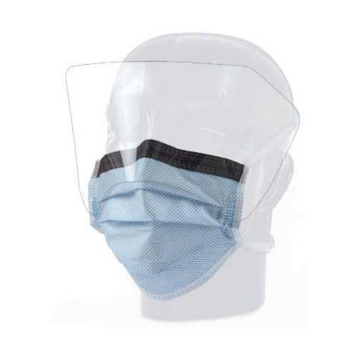 Surgical Mask with Eye Shield Cardinal Health™ Anti-fog Foam Pleated Tie Closure One Size Blue NonSterile ASTM Level 3 Adult AT74635 Case of 100