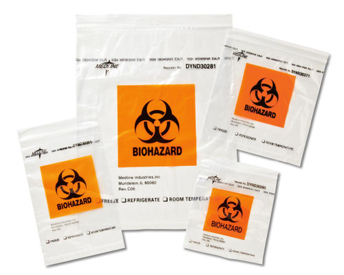 Specimen Transport Bag with Document Pouch 6 x 9'' Zip Closure Biohazard Symbol / Storage Instructions NonSterile DYND30261 Pack of 100