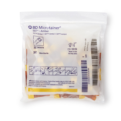 BD Microtainer SST Capillary Tube with Clot Activator & Gel, 400 to 600 BD, Microgard Closure, 365978, Box of 50