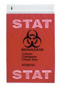 Specimen Transport Bag with Document Pouch 6 x 9'' Zip Closure STAT / Biohazard Symbol NonSterile Q603 Case of 1000