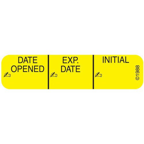 Pharmex Pre-Printed / Write On Label Auxiliary Label Yellow Paper Date opened_Exp Date_ Int_ Black Quality Control Label 3/8 X 1-9/16 Inch, 1-370, Box of 1
