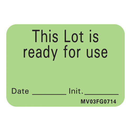 Barkley Pre-Printed Label Auxiliary Label Green Plastic This Lot is ready for use, Date-Init Black Quality Control Label 1 X 1-7/16 Inch, MV03FG0714, Roll of 1