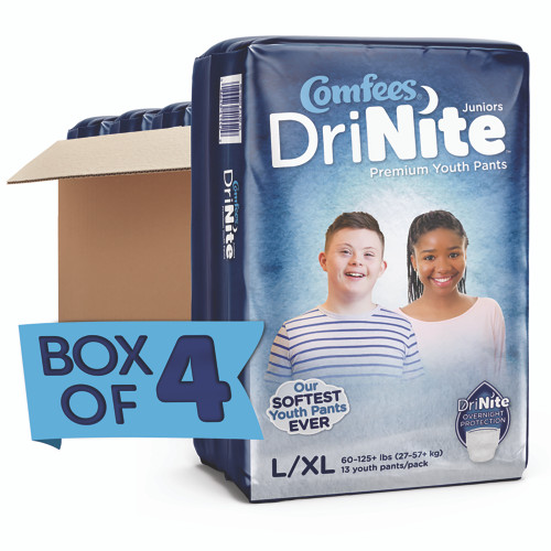 Comfees DriNite Juniors Unisex Youth Absorbent Underwear Pull On with Tear Away Seams Large / X-Large Disposable Heavy Absorbency, CMF-YLXL, Case of 52