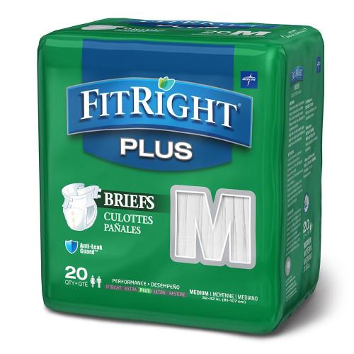 FitRight Plus Incontinence Brief Adult Medium Unisex Disposable Moderate Absorbency, FITPLUSMD, Case of 80