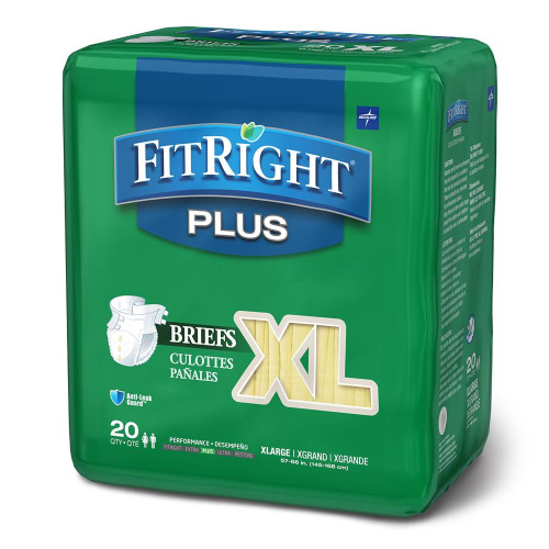 FitRight Plus Incontinence Brief Adult X-Large Unisex Disposable Moderate Absorbency, FITPLUSXLG, Case of 80