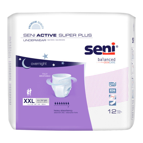 Seni Active Super Plus Absorbent Underwear Pull On with Tear Away Seams Adult 2X-Large Unisex Disposable Heavy Absorbency, S-2X12-AP1, Pack of 12