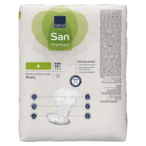 Abena San Premium Bladder Control Pad 7.8 X 16.5 Inch Moderate Absorbency Fluff / Polymer Core Size 4, 1000021306, Case of 270