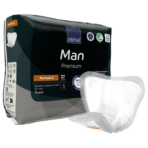 Abena Premium Man Bladder Control Pad 9 X 11.4 Inch Moderate Absorbency Fluff / Polymer Core Size 2, 1000021336, Pack of 15