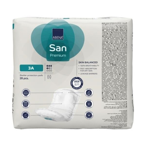 Abena San Premium Bladder Control Pad 4.3 X 12.9 Inch Moderate Absorbency Fluff / Polymer Core Size 3A, 1000021305, Case of 196