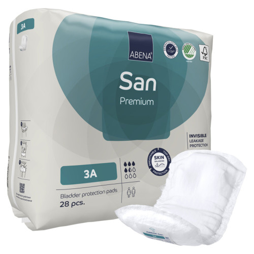 Abena San Premium Bladder Control Pad 4.3 X 12.9 Inch Moderate Absorbency Fluff / Polymer Core Size 3A, 1000021305, Case of 196