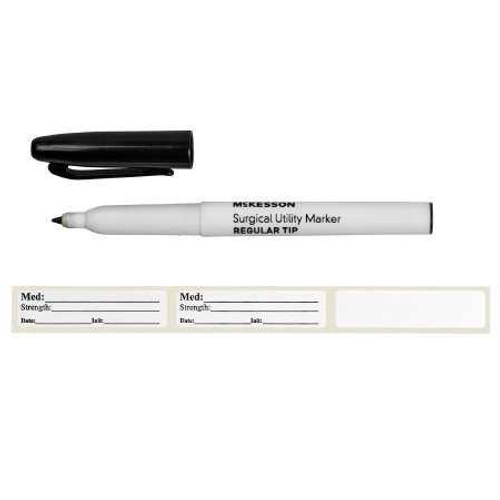 Medical Utility Marker with Labels McKesson Prep-Resistant Black Ink Full Size Regular Tip Sterile 19-0741 Box of 50 19-0741 McKesson 1182557_BX
